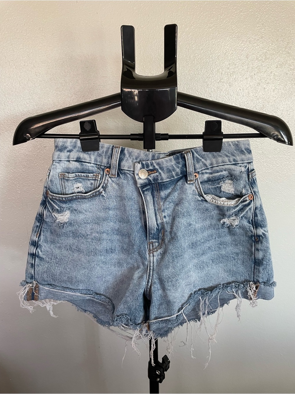 Light Blue Distressed Denim Cutoff Shorts